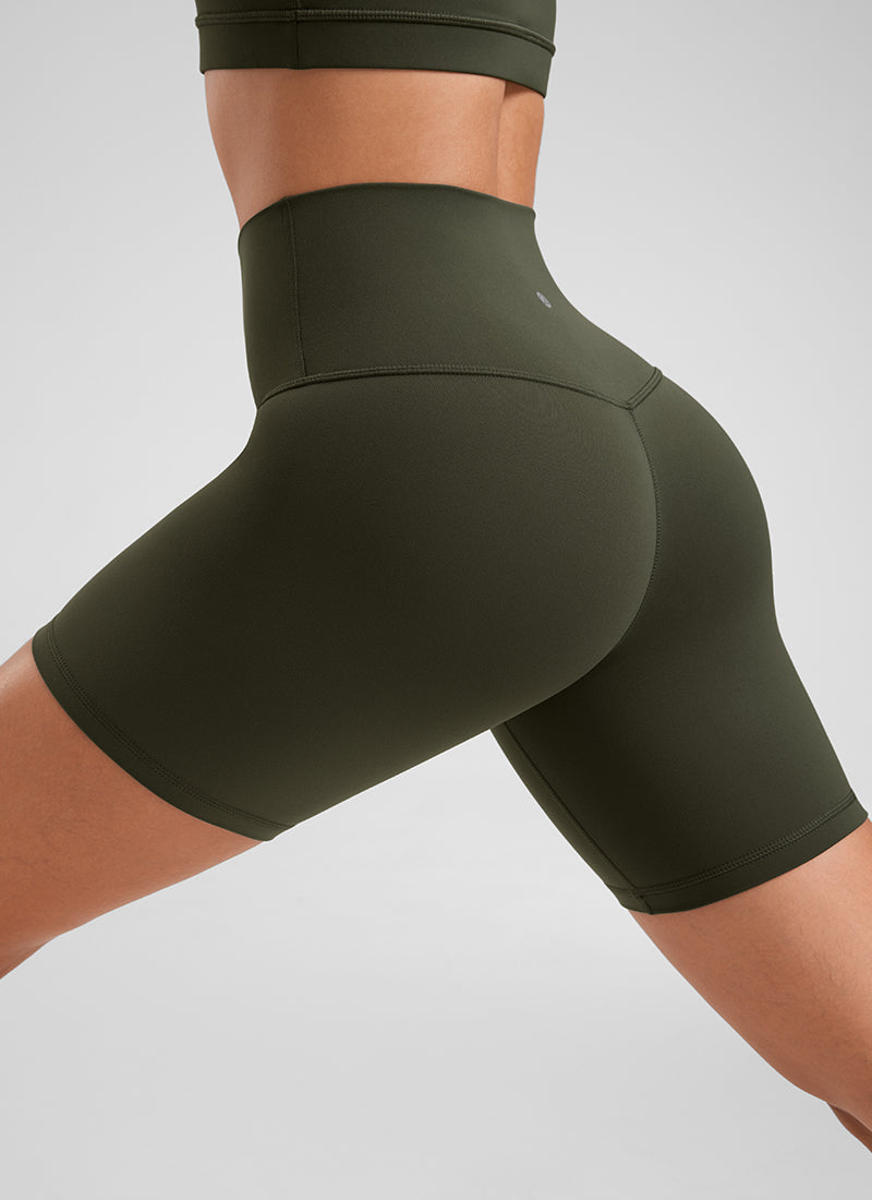 CRZ YOGA Women's Yoga High Rise Biker Shorts Butterluxe Shorts 6'' Olive Green