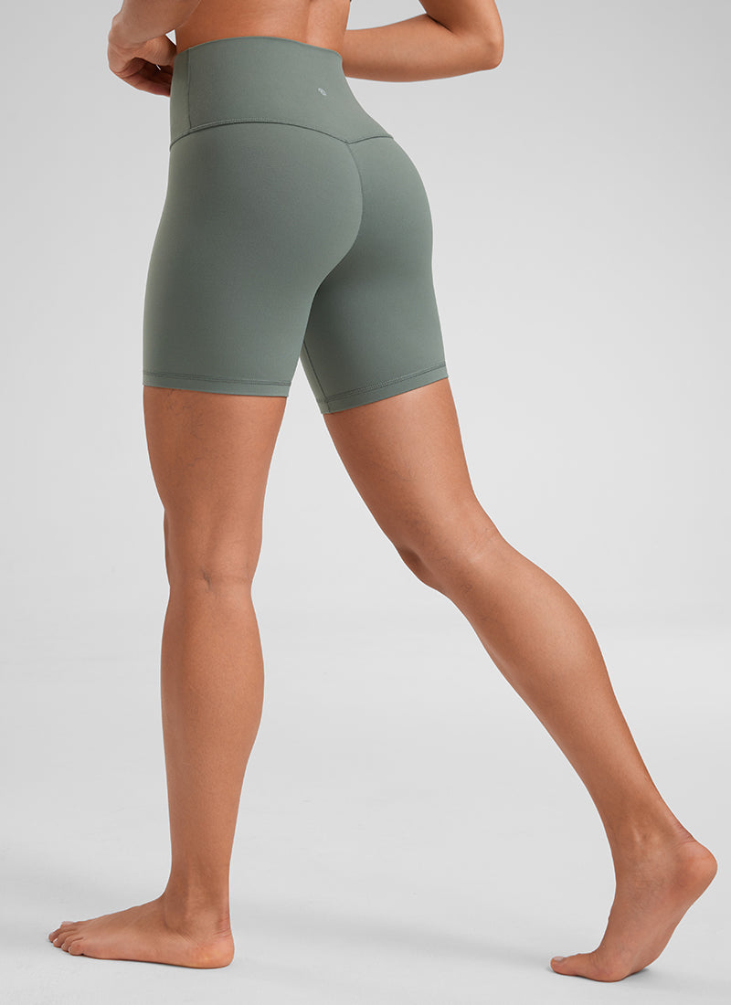 CRZ YOGA Women's Yoga High Rise Biker Shorts Butterluxe Shorts 6'' Grey Sage