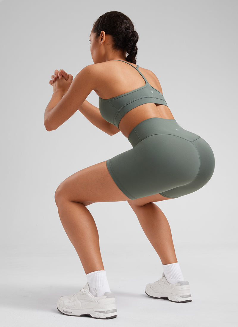 CRZ YOGA Women's Yoga High Rise Biker Shorts Butterluxe Shorts 6'' Grey Sage