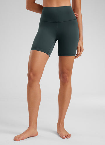 CRZ YOGA Women's Yoga High Rise Biker Shorts Butterluxe Shorts 6'' Forest Dark Green