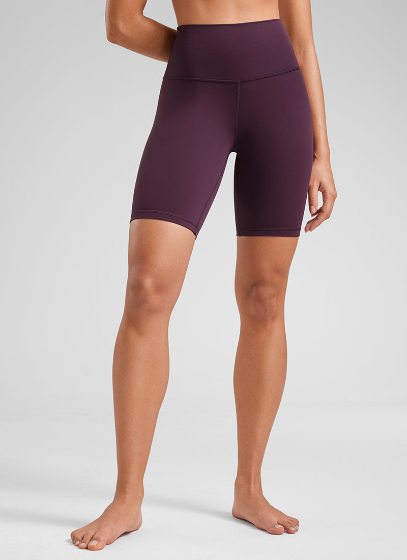 CRZ YOGA Women's Yoga High Rise Butterluxe Long Biker Shorts 8'' Deep Purple
