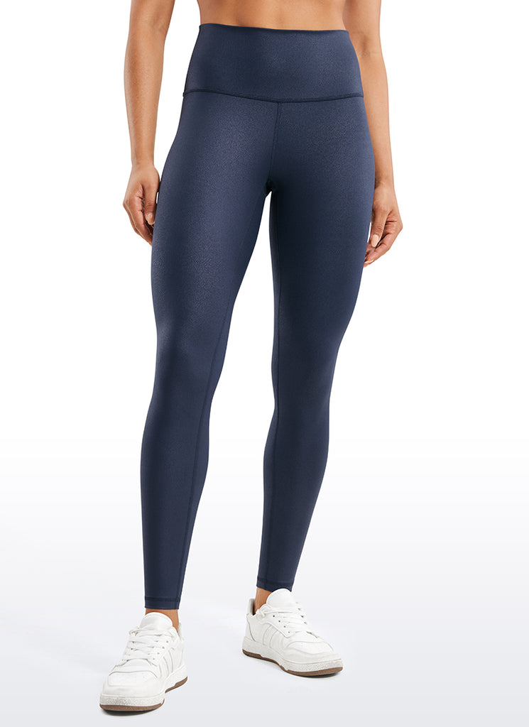 CRZ YOGA Women Butterluxe Matte Faux Leather Leggings 28' Real Navy Foil Pattern