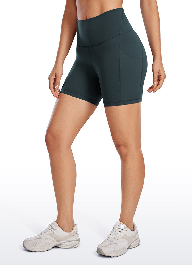 CRZ YOGA Women's Yoga High Rise Biker Butterluxe Pockets Shorts 5'' Forest Dark Green