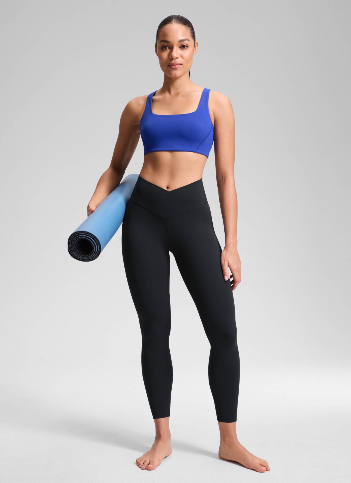 CRZ YOGA Women's High Rise Butterluxe Yoga Leggings 25'' V Cross Waist Black @model_info:Fiona