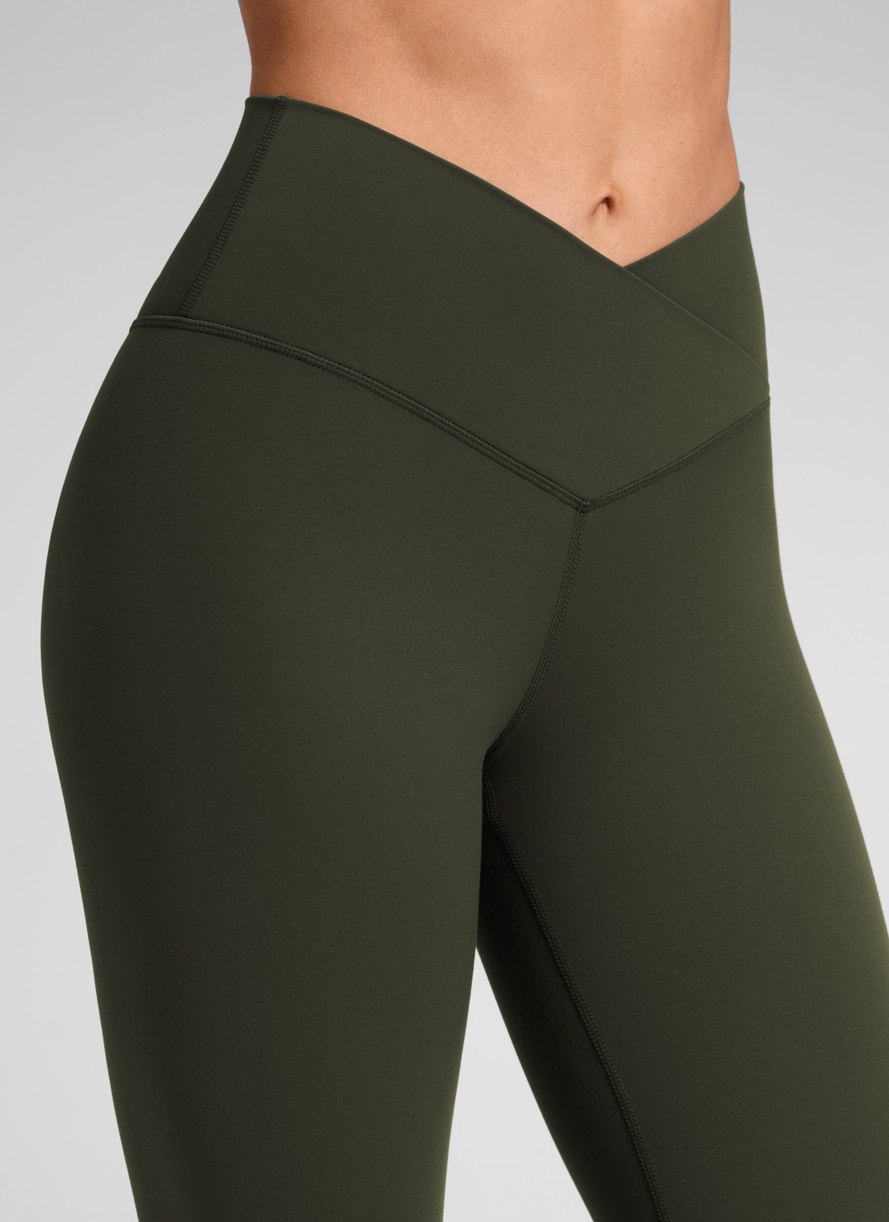 CRZ YOGA Women's High Rise Butterluxe Yoga Leggings 25'' V Cross Waist Olive Green @model_info:Lary
