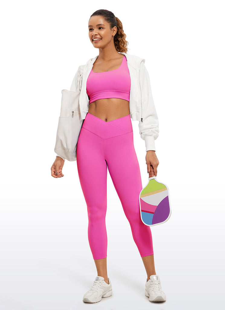 CRZ YOGA Women's High Rise Butterluxe V Cross Waist Capris Leggings 23'' Jujube Brown