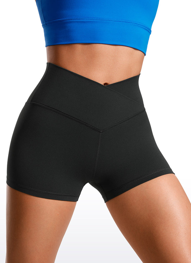 CRZ YOGA Women's High Rise Butterluxe V Cross Waist Biker Shorts 3'' Black