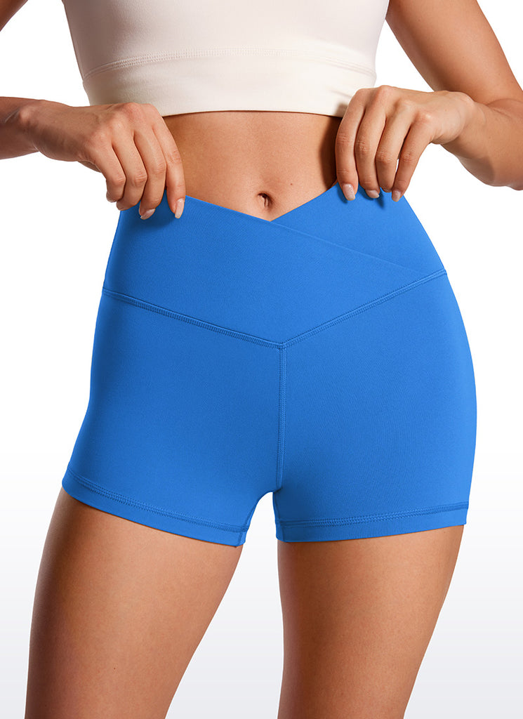 CRZ YOGA Women's High Rise Butterluxe V Cross Waist Biker Shorts 3'' Hibiscus Purple