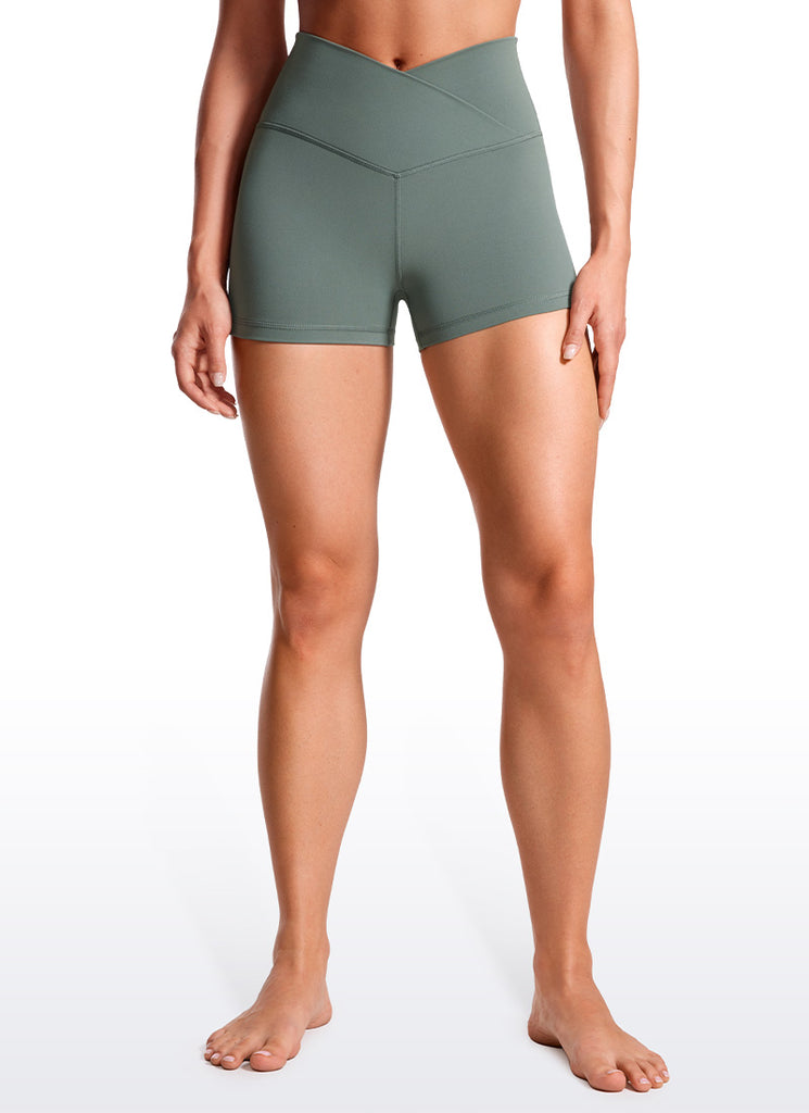 CRZ YOGA Women's High Rise Butterluxe V Cross Waist Biker Shorts 3'' Grey Sage