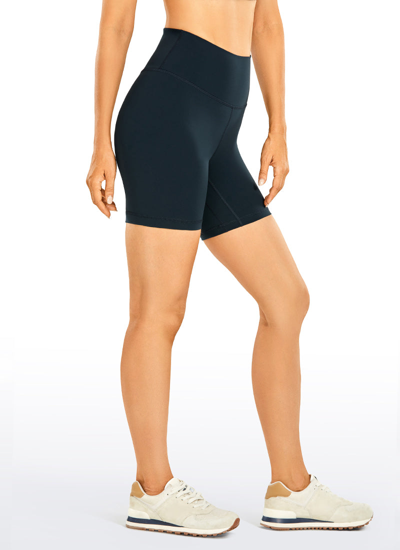 CRZ YOGA Women's Yoga High Rise Biker Brushed Nakedfeel Shorts 6'' True Navy