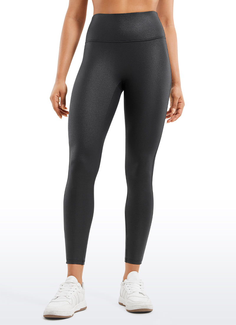 CRZ YOGA Women Butterluxe Matte Faux Leather No Front Seam Leggings 25'' Black Classic Leather @model_info:Amanda