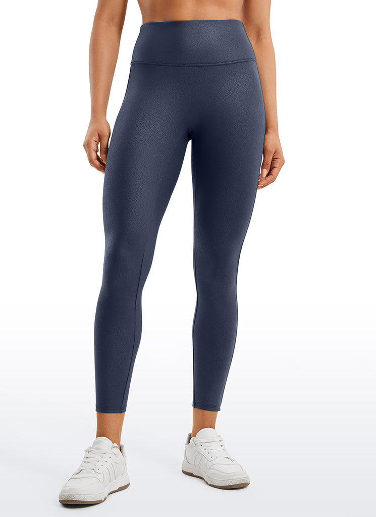 CRZ YOGA Women Butterluxe Matte Faux Leather No Front Seam Leggings 25'' Black Foil Pattern