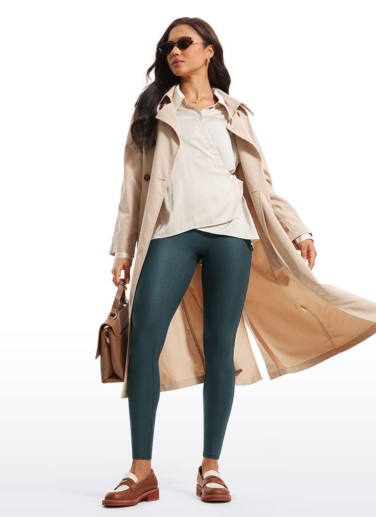 CRZ YOGA Women Butterluxe Matte Faux Leather No Front Seam Leggings 28'' Real Navy Foil Pattern