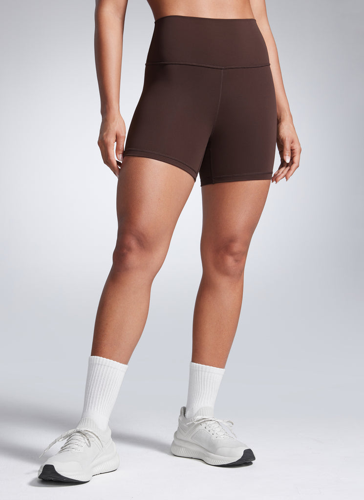 CRZ YOGA Women's Workout High Rise Biker Shorts Butterbreeze Shorts 4'' Hot Fudge Brown