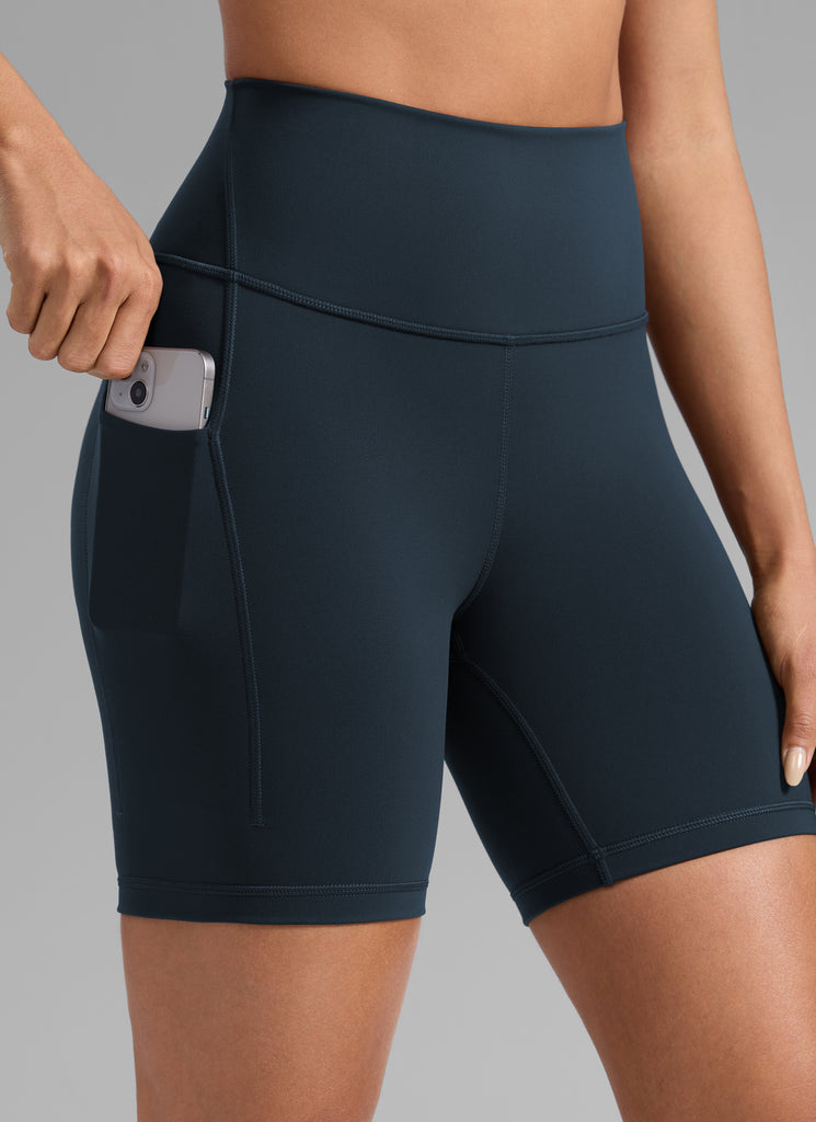 CRZ YOGA Women's Workout High Rise Pocket Shorts Butterbreeze Shorts 6'' True Navy