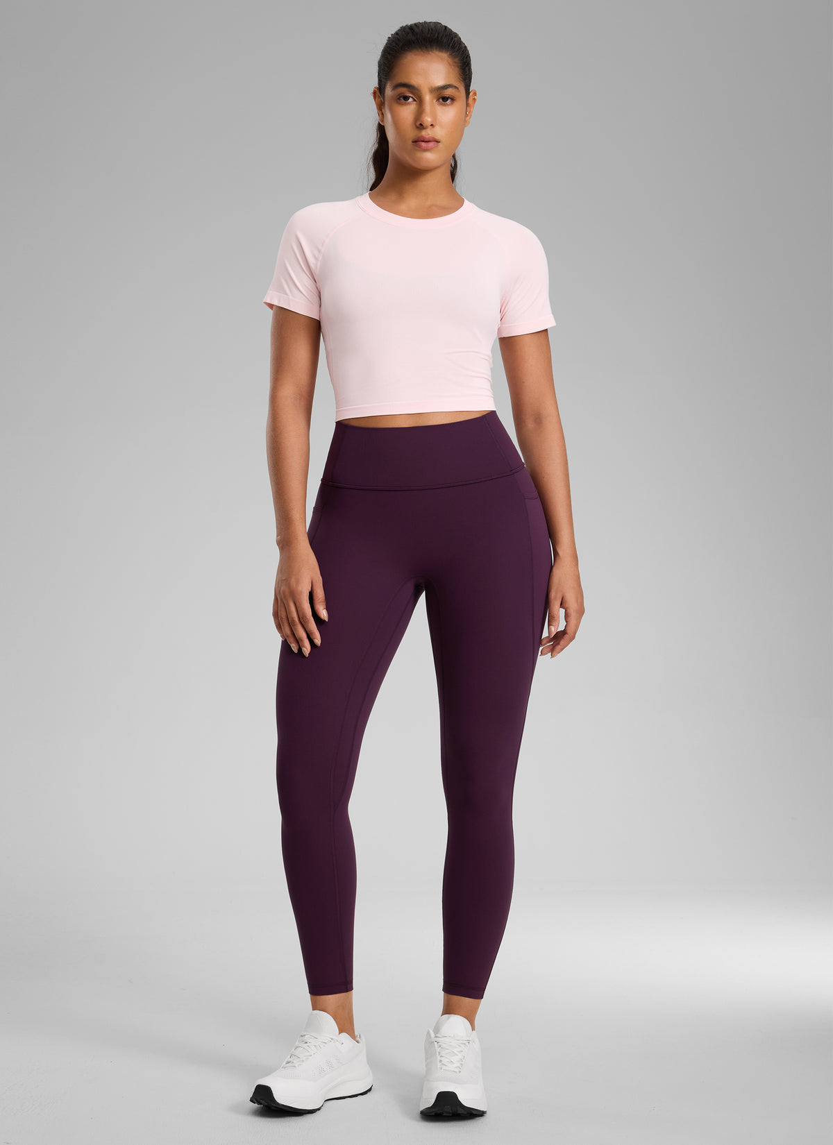 CRZ YOGA Women's Butterlift High Rise No Front Seam Pocket Legging Deep Purple @model_info:C