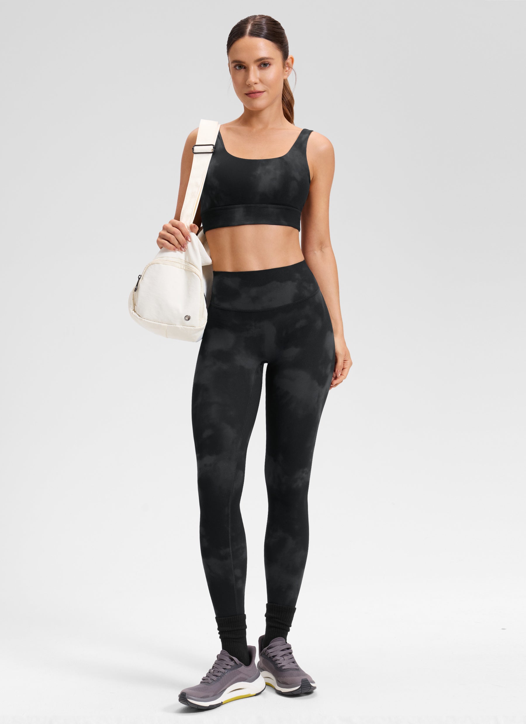 CRZ YOGA Softretch Secretsculpt™ Minor High Rise Front Seam Legging Black Tie Dye Flowers