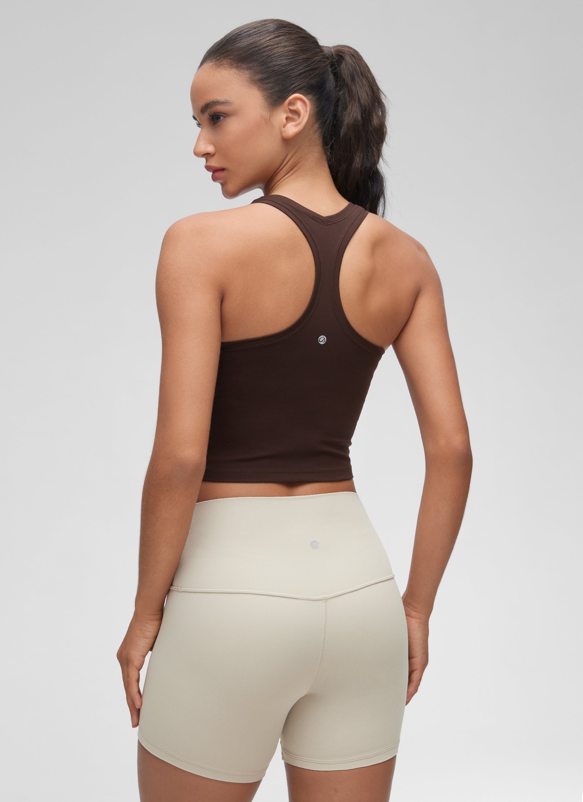 CRZ YOGA Women's Butterluxe Scoop Neck Racerback Cropped Lounge Yoga Tank Hot Fudge Brown @model_info:Winma