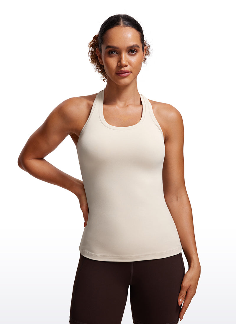 CRZ YOGA Women's Yoga Slim Fit Tops Butterluxe Tank Racerback Mojave Tan @model_info:Thamy