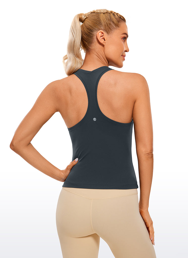 CRZ YOGA Women's Yoga Tight Fit Butterluxe Crewneck Tank Top Racerback Oasis Blue