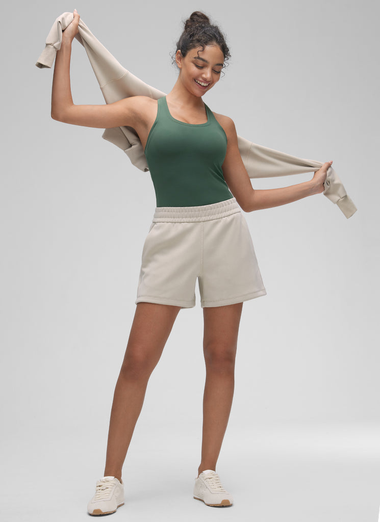 CRZ YOGA Women's Yoga Tight Fit Butterluxe Crewneck Tank Top Racerback Dark Forest Green