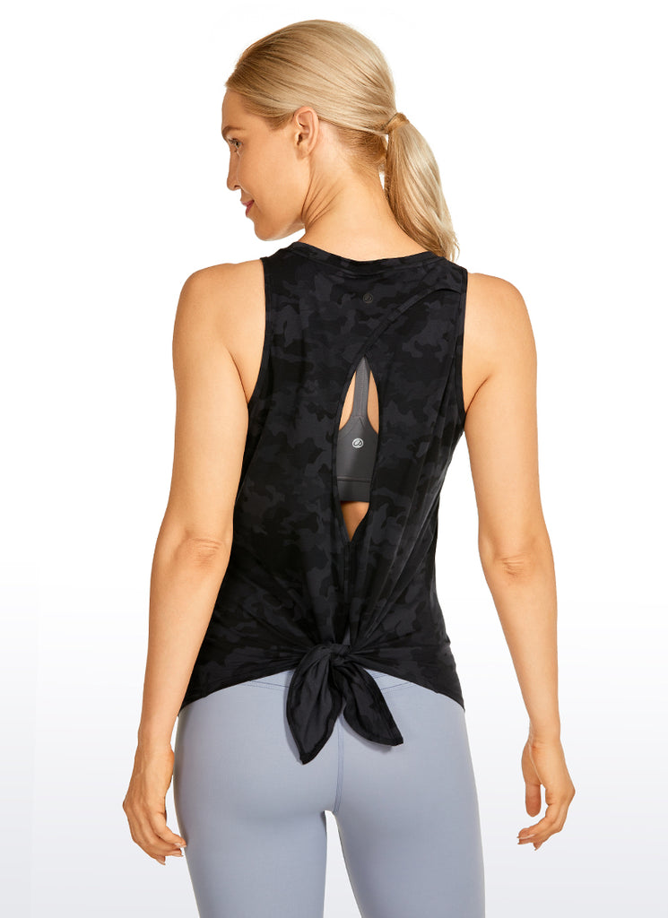 CRZ YOGA Women's Yoga Loose Fit Tops Pima Cotton Tank Split Open Back Heathered Medium Grey