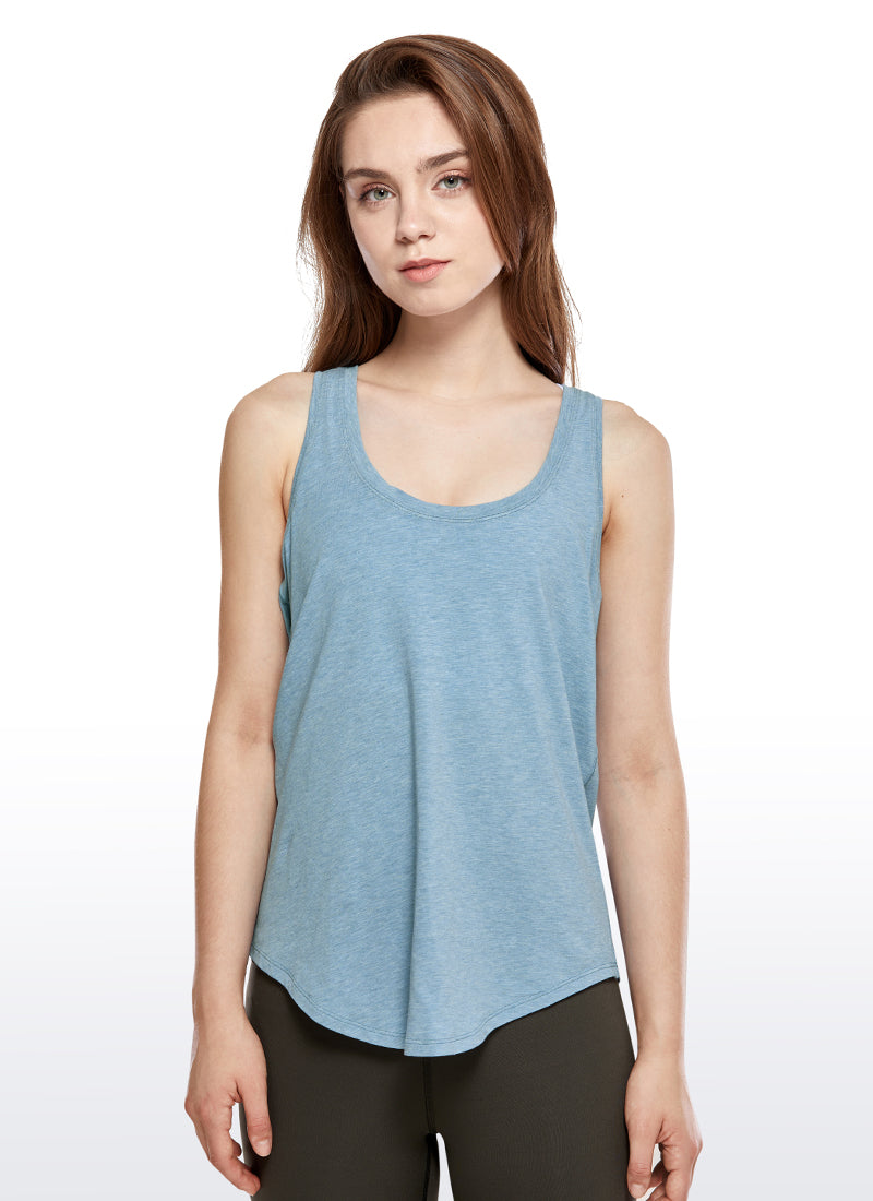 CRZ YOGA Women's Yoga Loose Fit Tops Pima Cotton Tank Racerback Heathered Neptune Blue