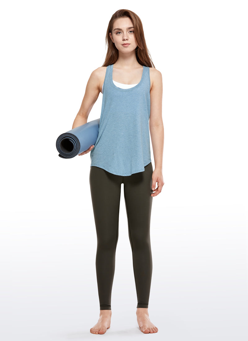 CRZ YOGA Women's Yoga Loose Fit Tops Pima Cotton Tank Racerback Heathered Neptune Blue