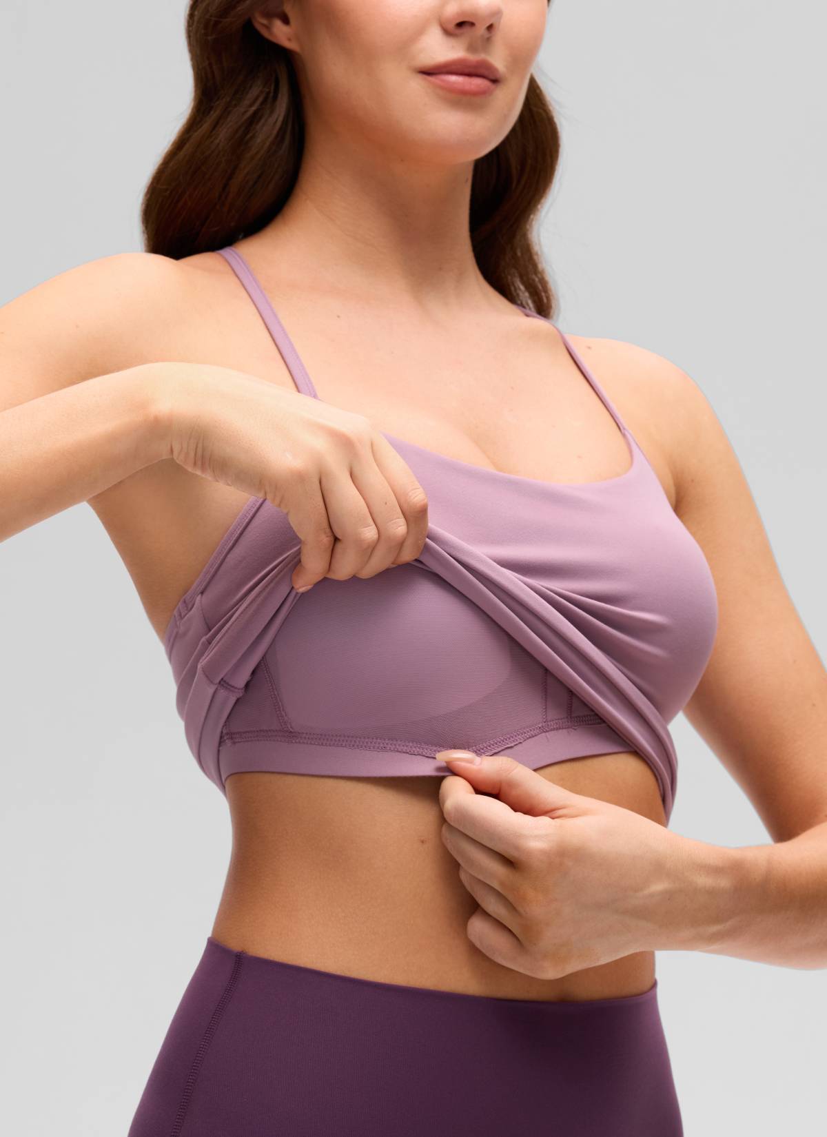 CRZ YOGA Women's Yoga Slim Fit Butterluxe Built-in Bra Tank Y Back Light Lavender @model_info:Gelya