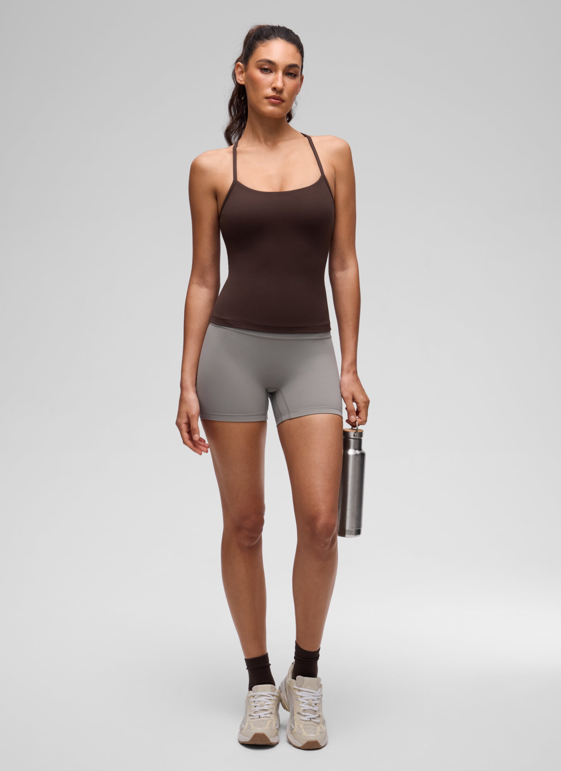 CRZ YOGA Women's Yoga Slim Fit Butterluxe Built-in Bra Tank Y Back Hot Fudge Brown @model_info:V
