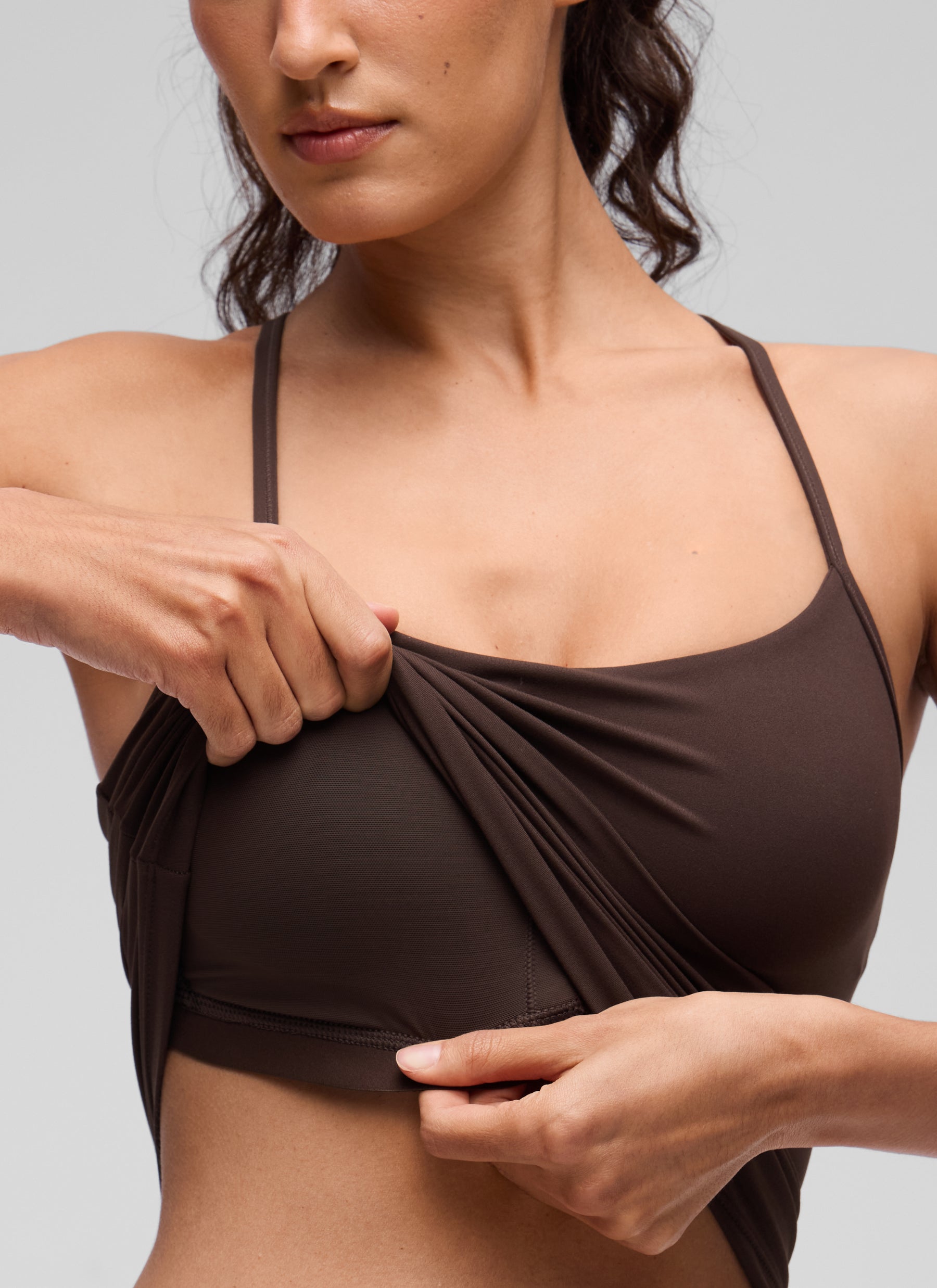 CRZ YOGA Women's Yoga Slim Fit Butterluxe Built-in Bra Tank Y Back Hot Fudge Brown @model_info:V
