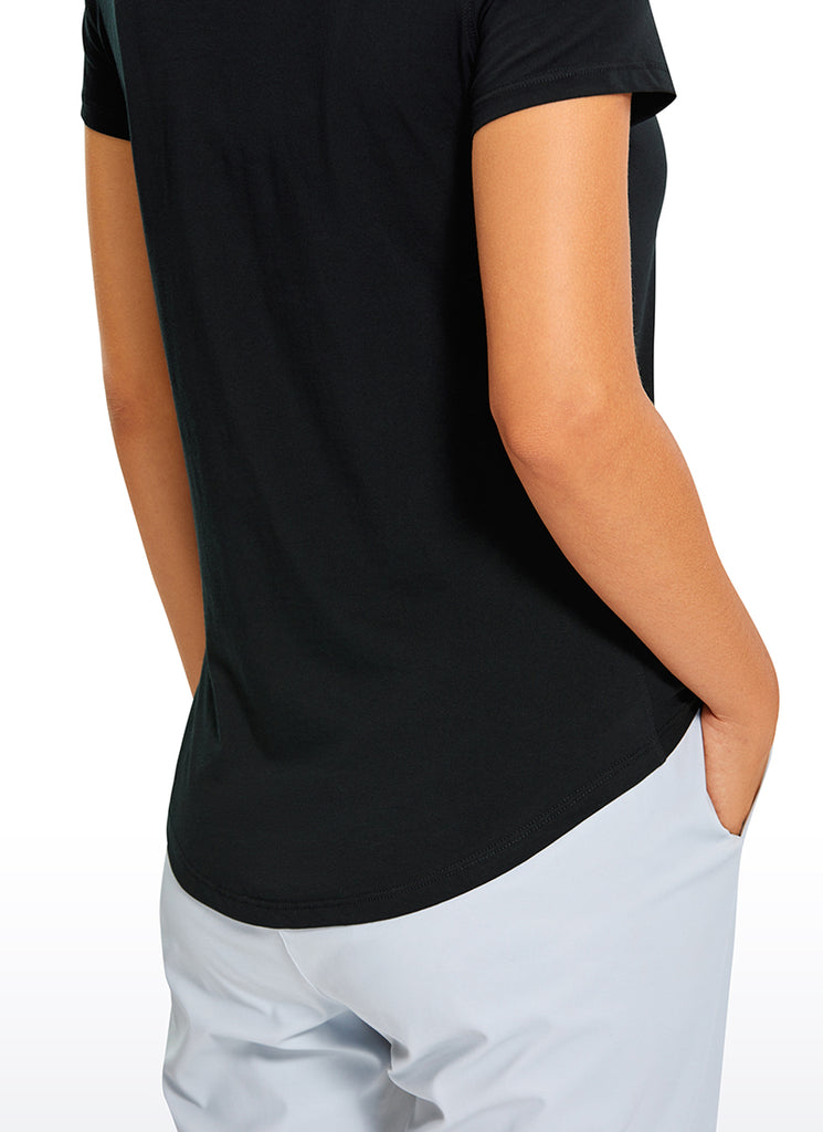 CRZ YOGA Women's Casual Relaxed Fit Shirts Pima Cotton Short Sleeves Black