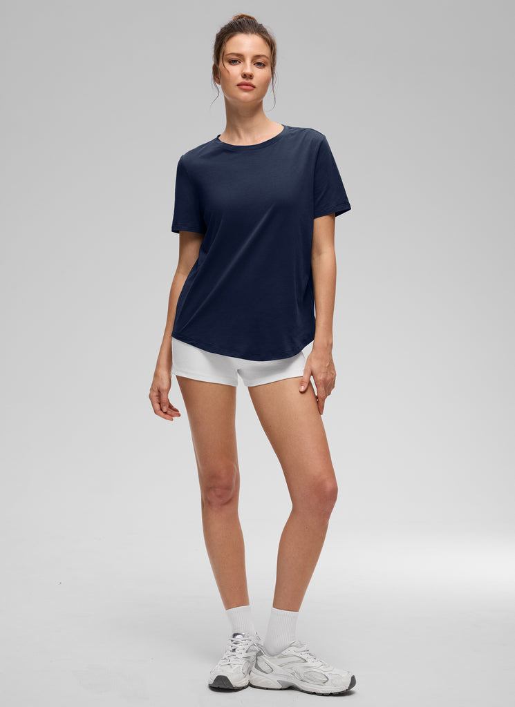 CRZ YOGA Women's Yoga Loose Fit Pima Cotton Short Sleeves Navy