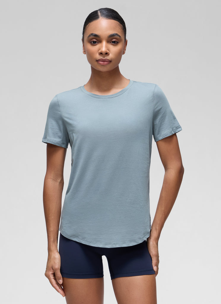 CRZ YOGA Women's Yoga Loose Fit Pima Cotton Short Sleeves Strawberry Pink