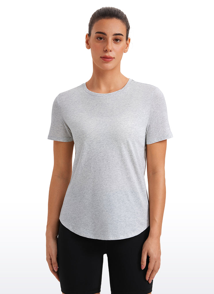 CRZ YOGA Women's Yoga Loose Fit Pima Cotton Short Sleeves Red Merlot