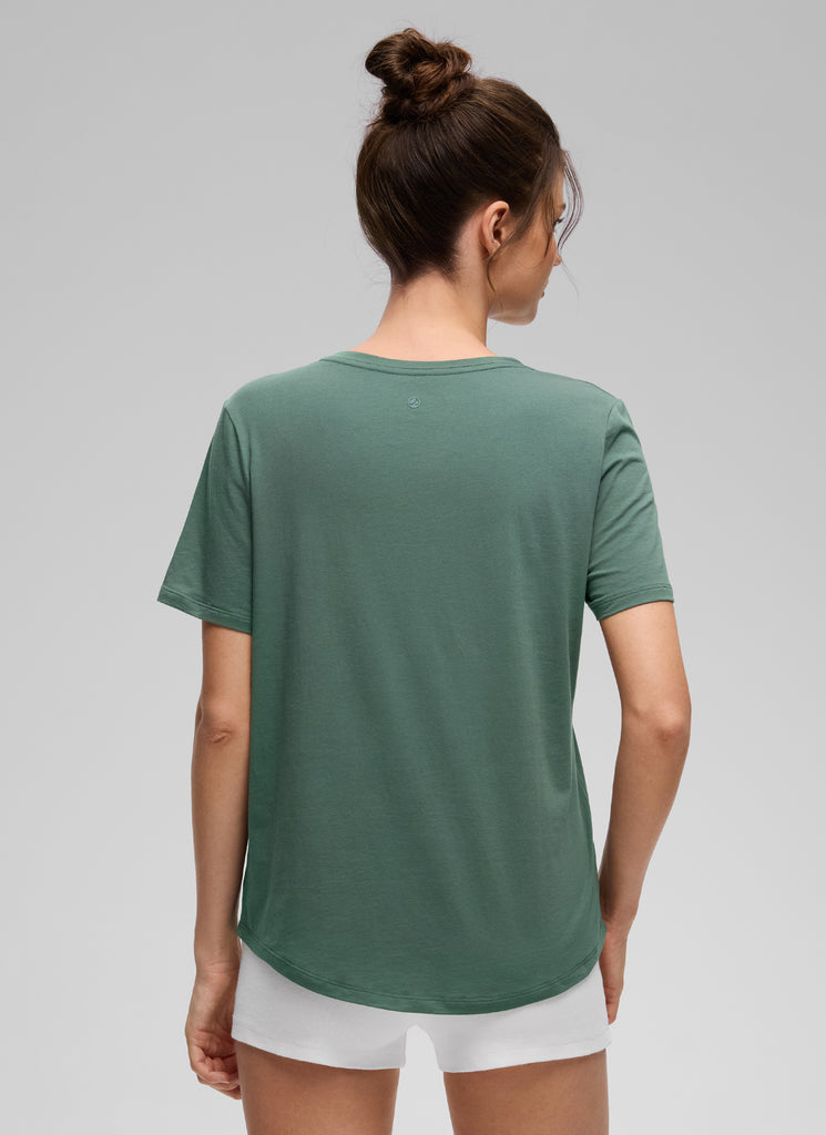 CRZ YOGA Women's Yoga Loose Fit Pima Cotton Short Sleeves Graphite Green