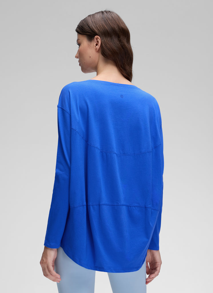 CRZ YOGA Women's Casual Loose Fit Pima Cotton Long Sleeves Boat Neck Slate Blue