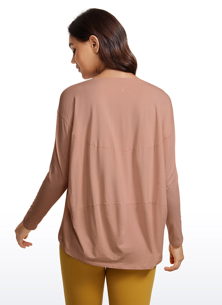 CRZ YOGA Women's Casual Loose Fit Pima Cotton Long Sleeves Boat Neck Mocha Mousse