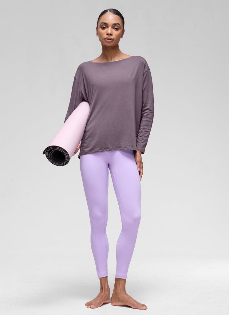 CRZ YOGA Women's Casual Loose Fit Pima Cotton Long Sleeves Boat Neck purple gray