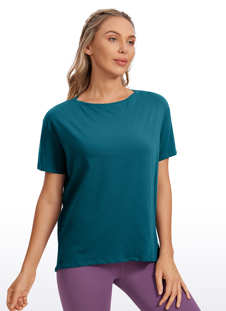 CRZ YOGA Women's Yoga Loose Fit Pima Cotton Short Sleeves Boat Neck Green Jade