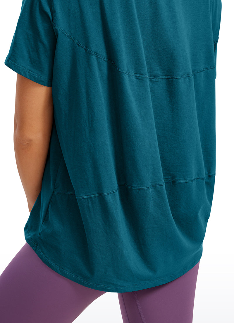 CRZ YOGA Women's Yoga Loose Fit Pima Cotton Short Sleeves Boat Neck Green Jade