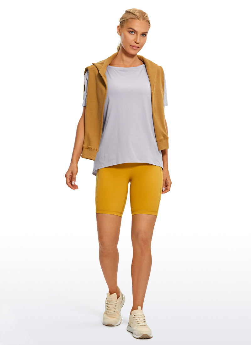 CRZ YOGA Women's Yoga Loose Fit Pima Cotton Short Sleeves Boat Neck Iced Iris