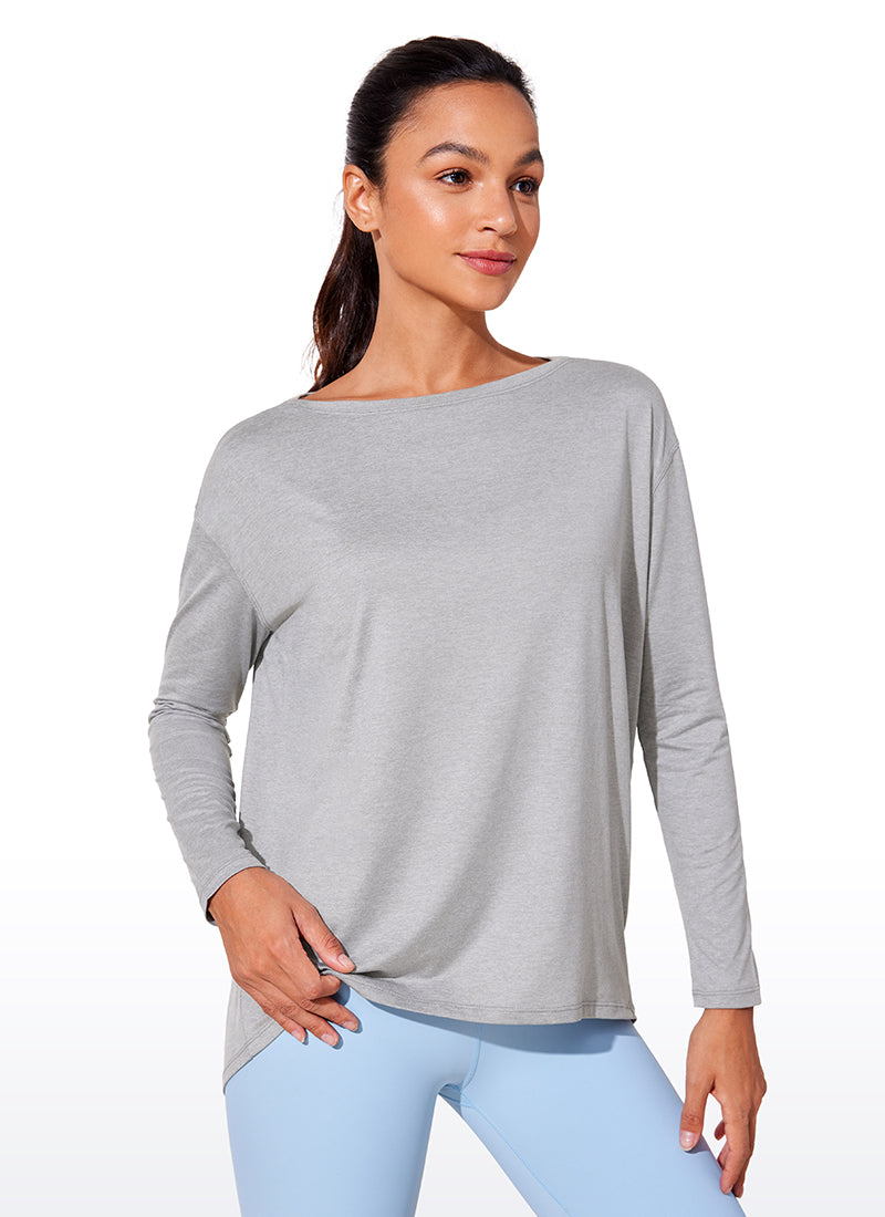 CRZ YOGA Women UPF 50+ Run Lightweight Loose Fit Long Sleeves Silver Mist