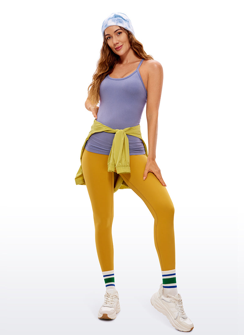 CRZ YOGA Women's Yoga Slim Fit Tops Seamless Built-in Bra Tank Y-back White