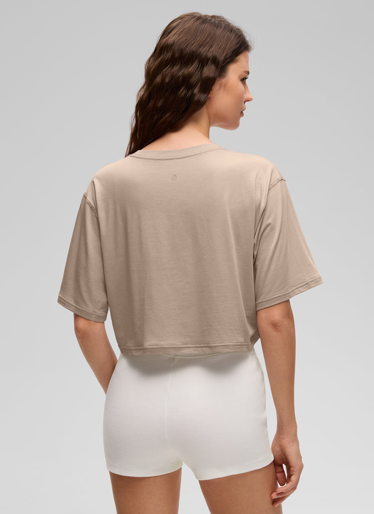 CRZ YOGA Women's Casual Loose Fit Pima Cotton Short Sleeves Cropped Mortar color