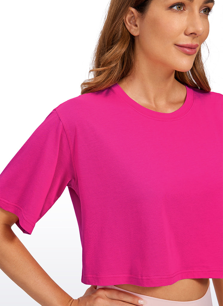 CRZ YOGA Women's Casual Loose Fit Pima Cotton Short Sleeves Cropped Festival Red