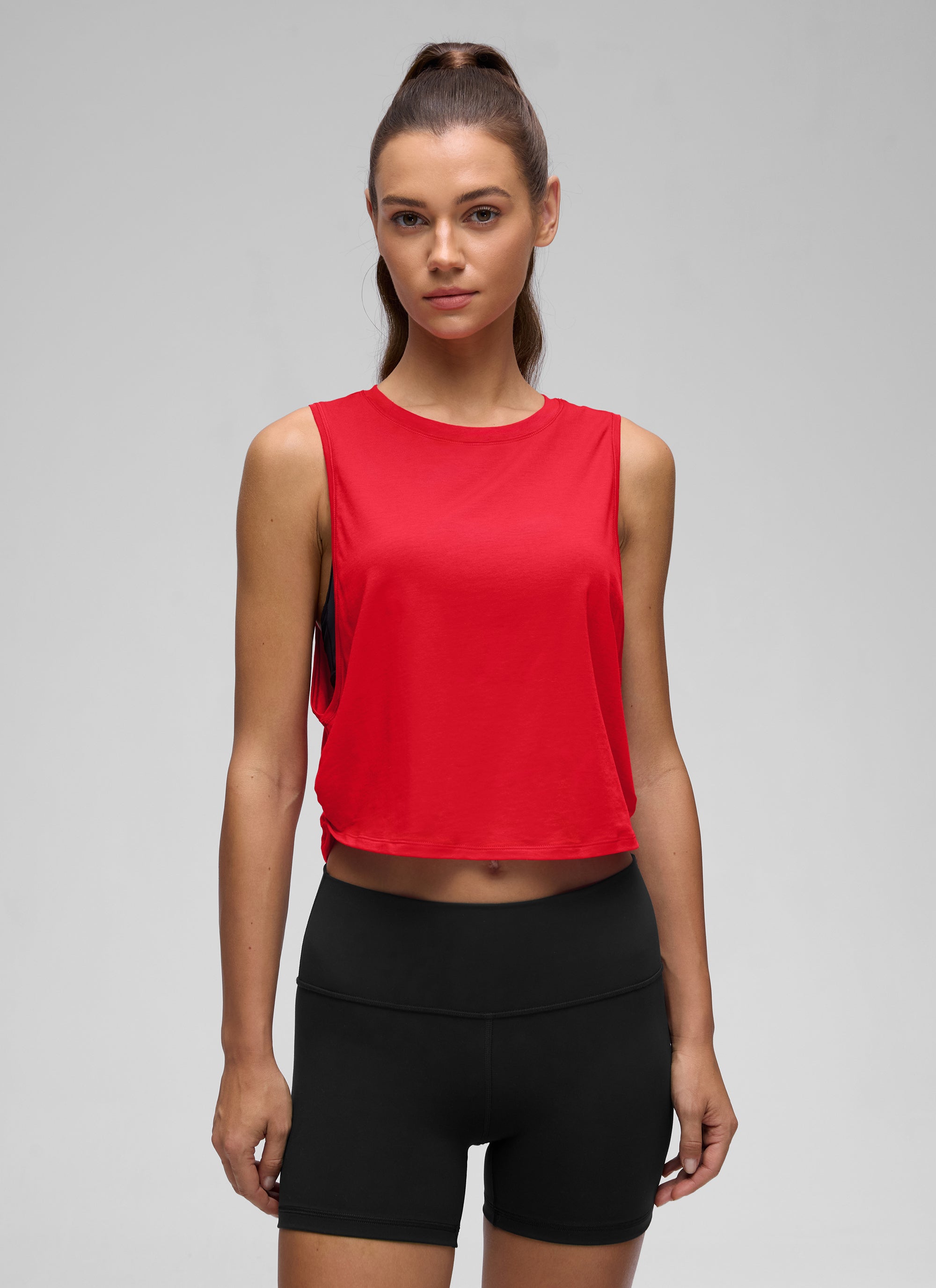 CRZ YOGA Women's Yoga Loose Fit Top Pima Cotton Crop Tank Deep Armhole Festival Red
