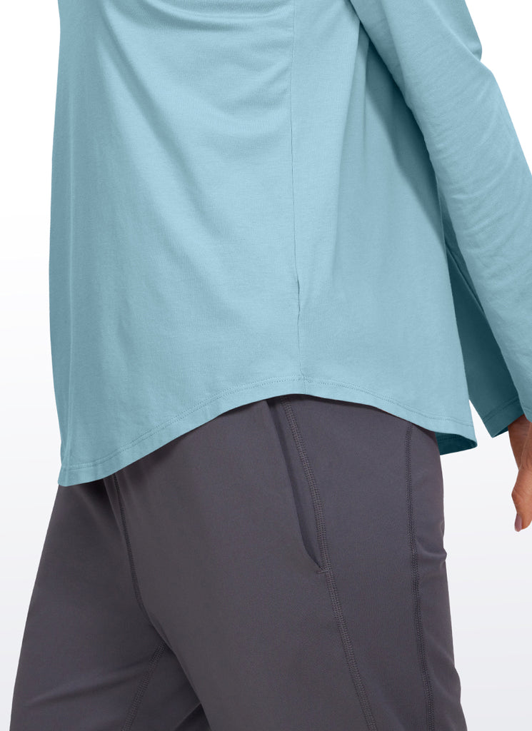CRZ YOGA Women's Yoga Classic Fit Tops Pima Cotton Workout Long Sleeve Pure Blue