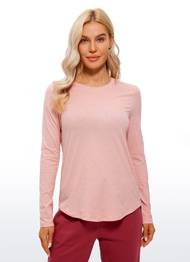CRZ YOGA Women's Yoga Classic Fit Tops Pima Cotton Workout Long Sleeve Cinnamon Ash