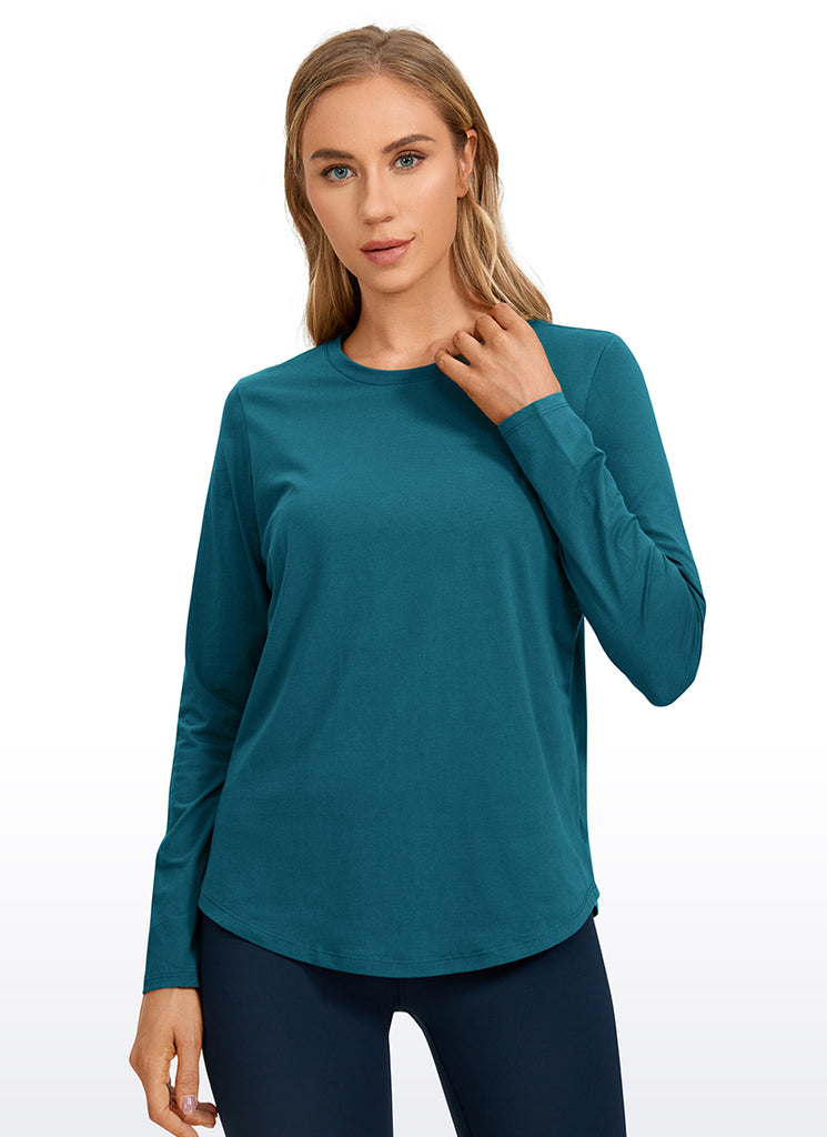 CRZ YOGA Women's Yoga Classic Fit Tops Pima Cotton Workout Long Sleeve Cinnamon Ash